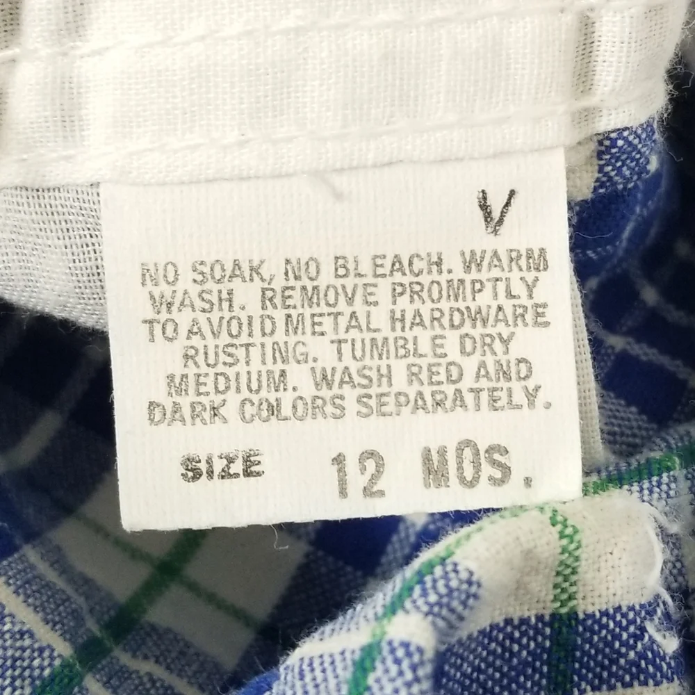 OshKosh B'Gosh Vintage 90's Shortalls Size 12M Blue White Plaid Vestbak USA